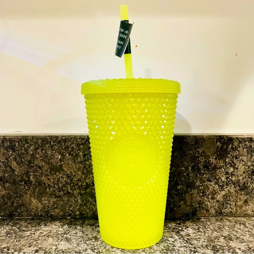 New Starbucks Cold Cup 16 oz Halloween 2022 Glow In The Dark Lemongrass Bling